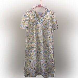 Vintage Floral Pastel Button-Up Cotton Blend MuMu Robe Nighty Nightgown Dress M